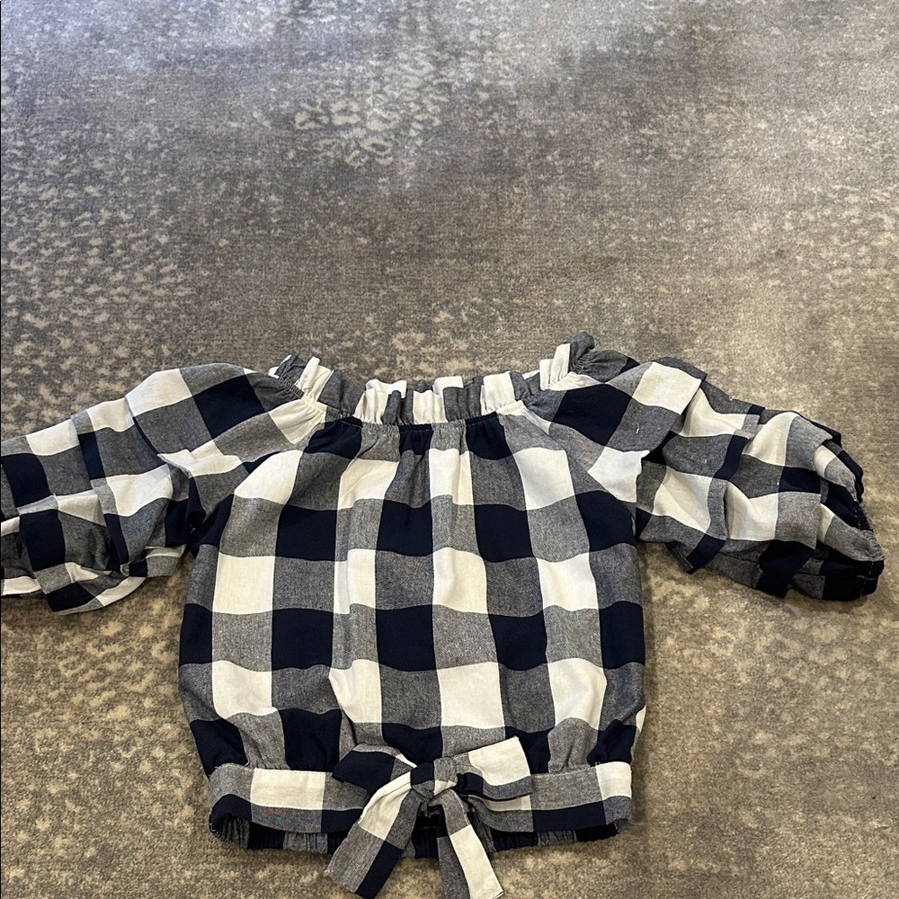 HABITUAL KIDS OFF THE SHOULDER NAVY & WHITE TOP WITH ELASTIC 7/8